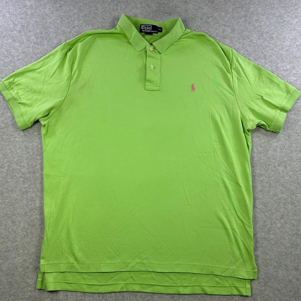 Polo Ralph Lauren Mens XL Lime Green Pink Pony Short Sleeve Polo Shirt Cotton